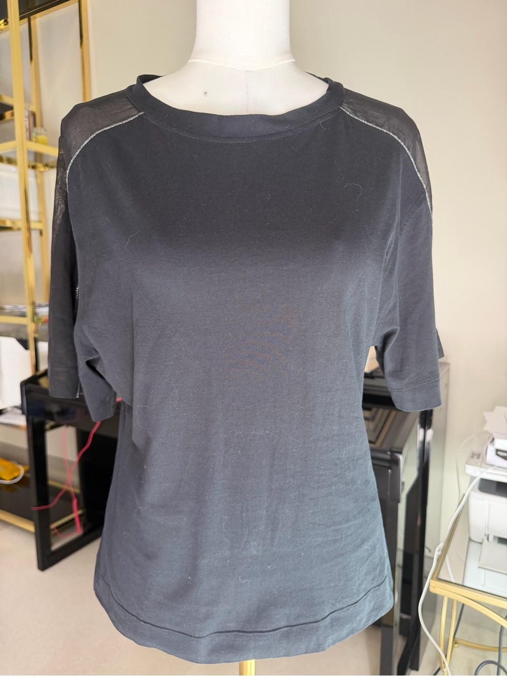 Brunello Cucinelli woman, rare Black Short-Sleeve Crewneck Top